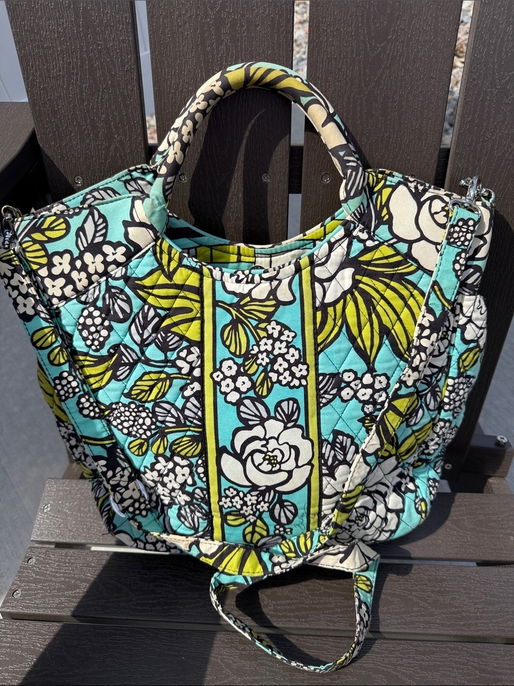 Vera Bradley Turquoise Lime Floral Quilted Tote w/ crossbody strap